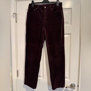90s RALPH LAUREN JEANS Maroon corduroy PANTS Gold Button Size 12 WOMEN Vintage
